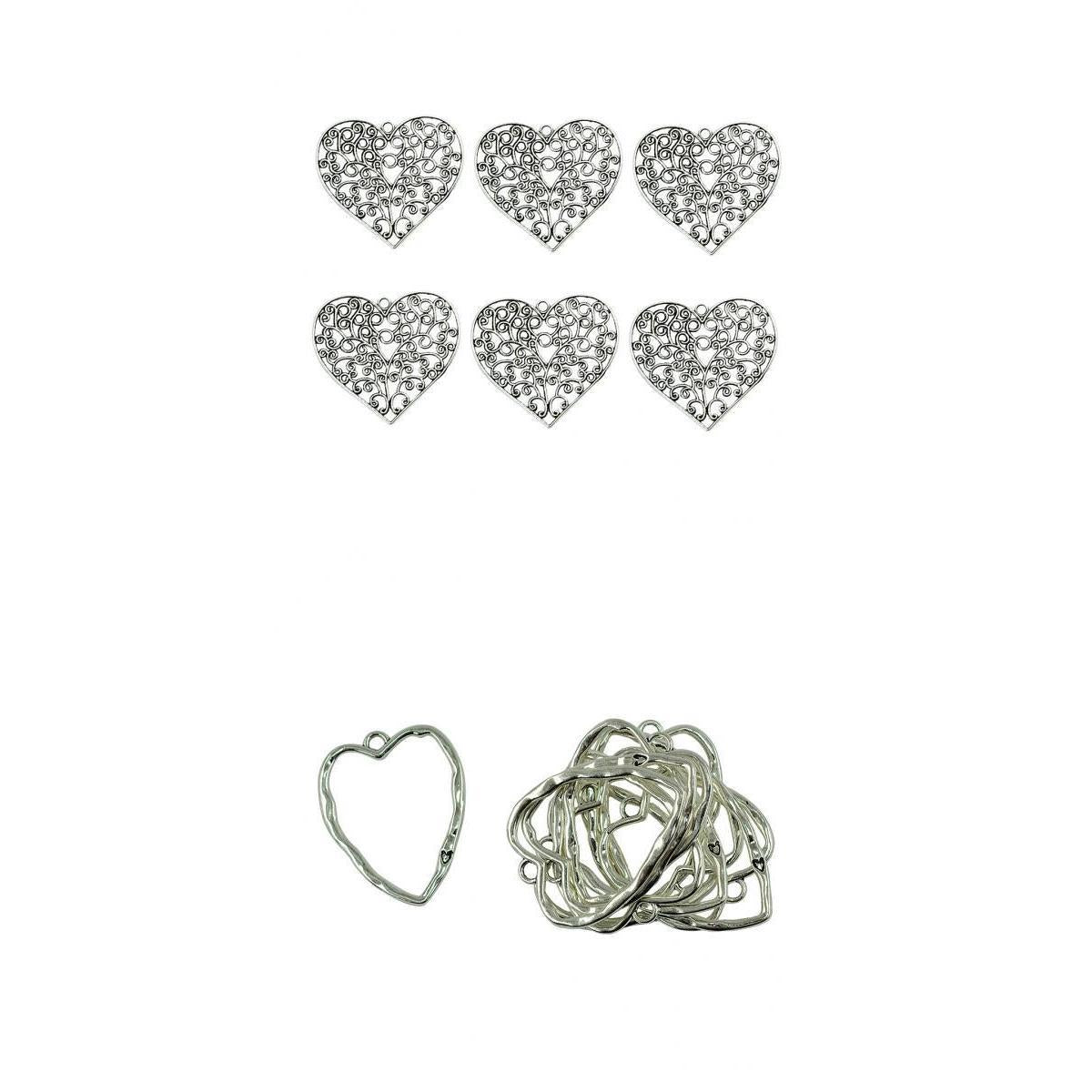 16 Pcs Tibetan Silver Extra Large Filigree Heart Charms Zinc Alloy Pendants