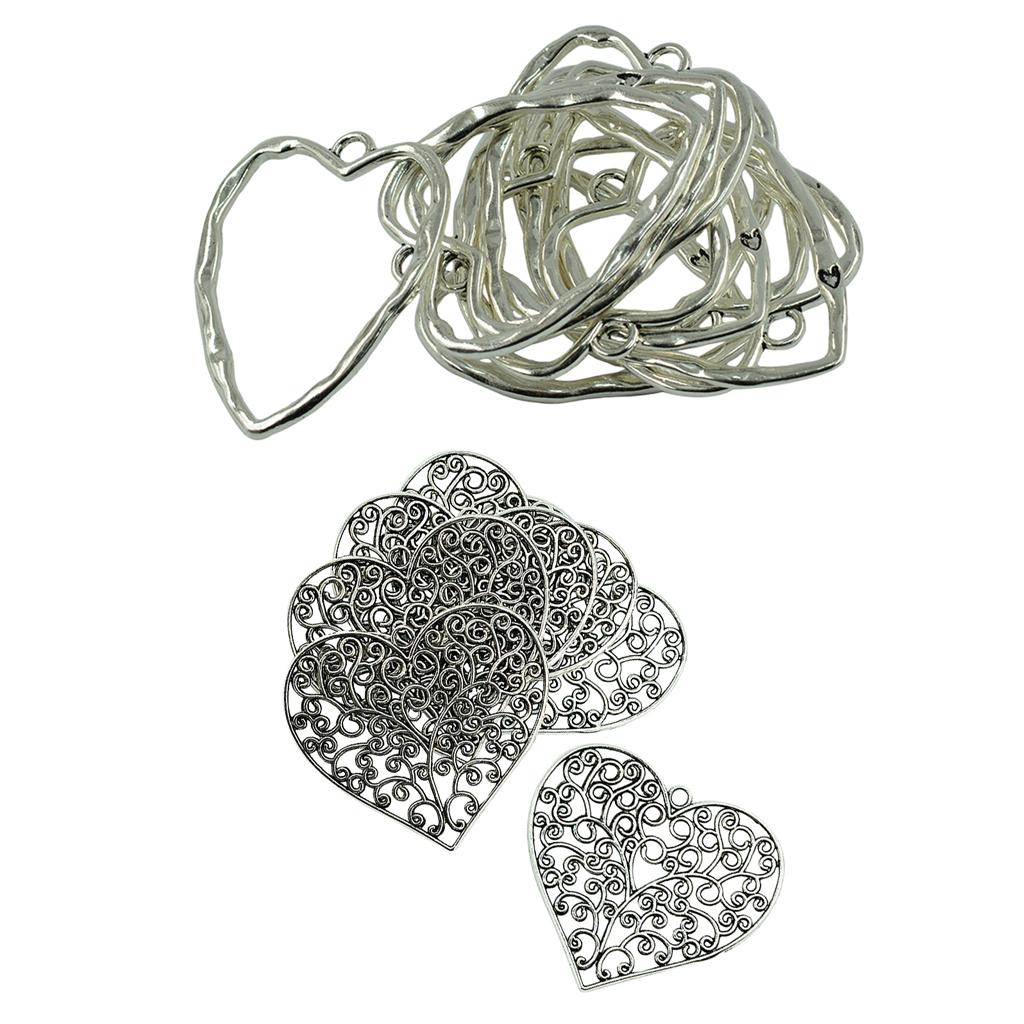 16 Pcs Tibetan Silver Extra Large Filigree Heart Charms Zinc Alloy Pendants