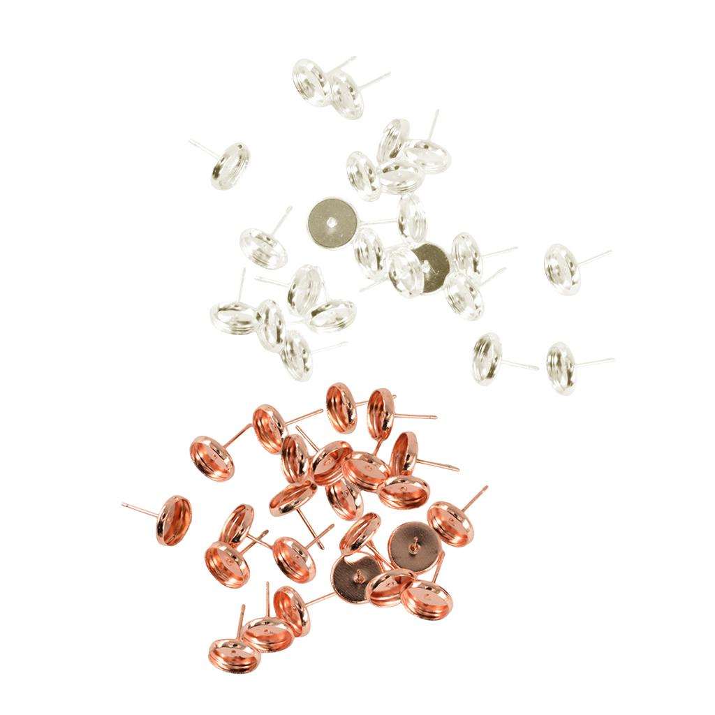48 Pieces Blank 8mm Earring Tray Cabochon Setting Jewelry DIY Earstud Posts