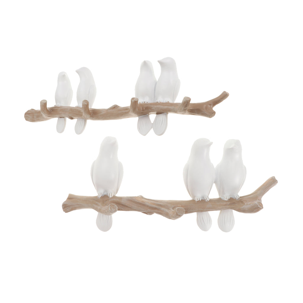 2pcs Wall Mounted Resin Coat Robe Hook Birds On tree Branch Hanger Rack