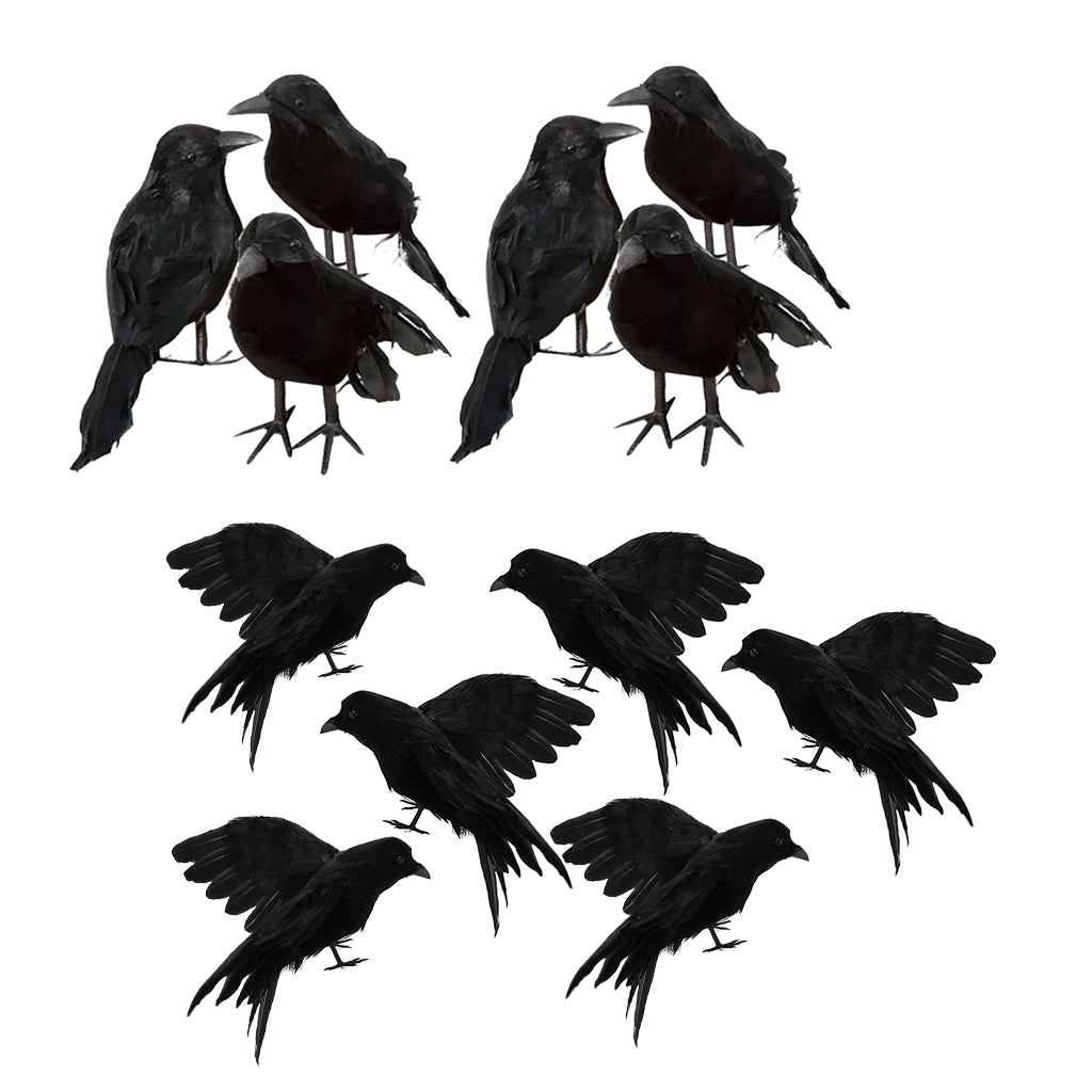 12x Artificial Realistic Birds Ravens Crows for Garden Halloween Decoration
