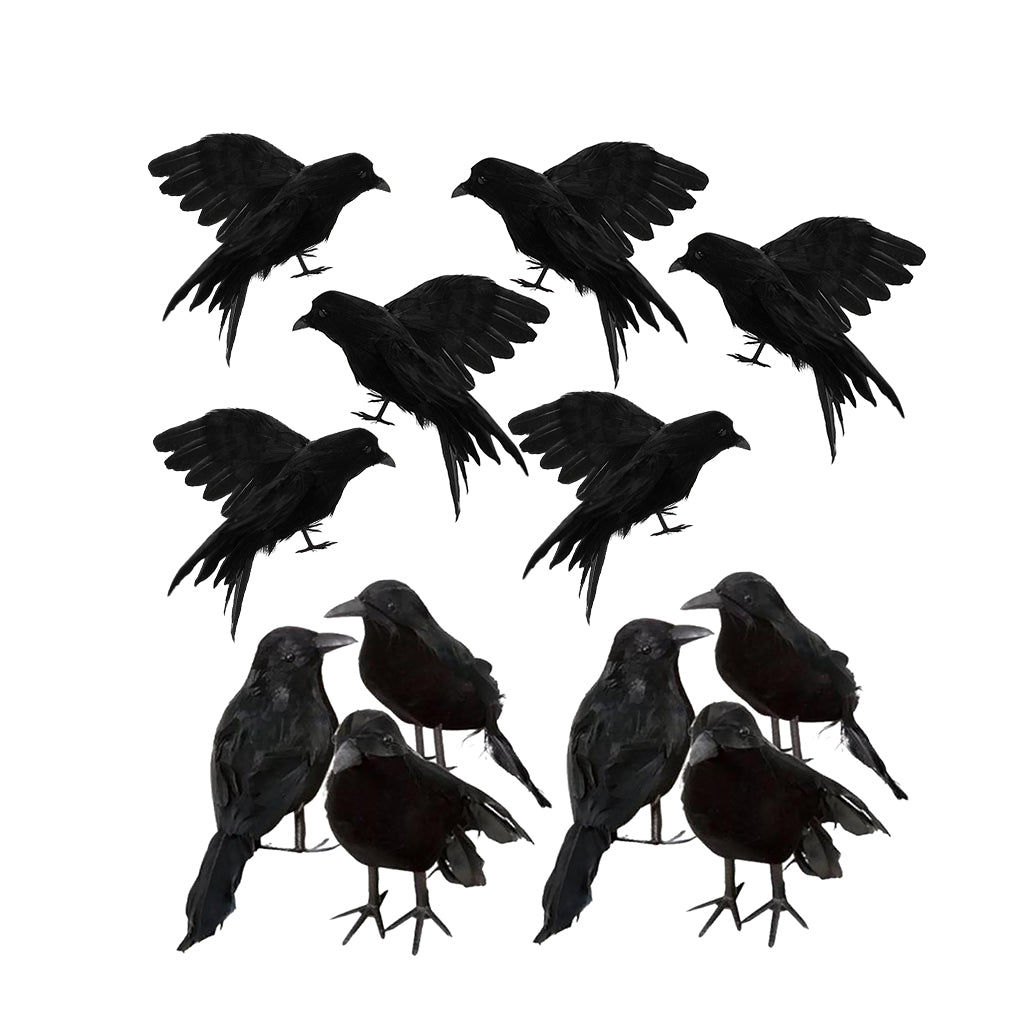 12x Artificial Realistic Birds Ravens Crows for Garden Halloween Decoration