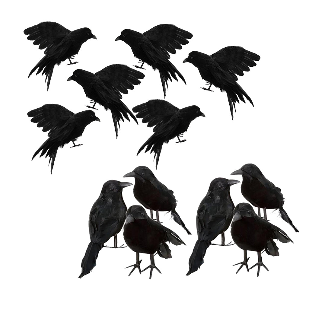 12x Artificial Realistic Birds Ravens Crows for Garden Halloween Decoration