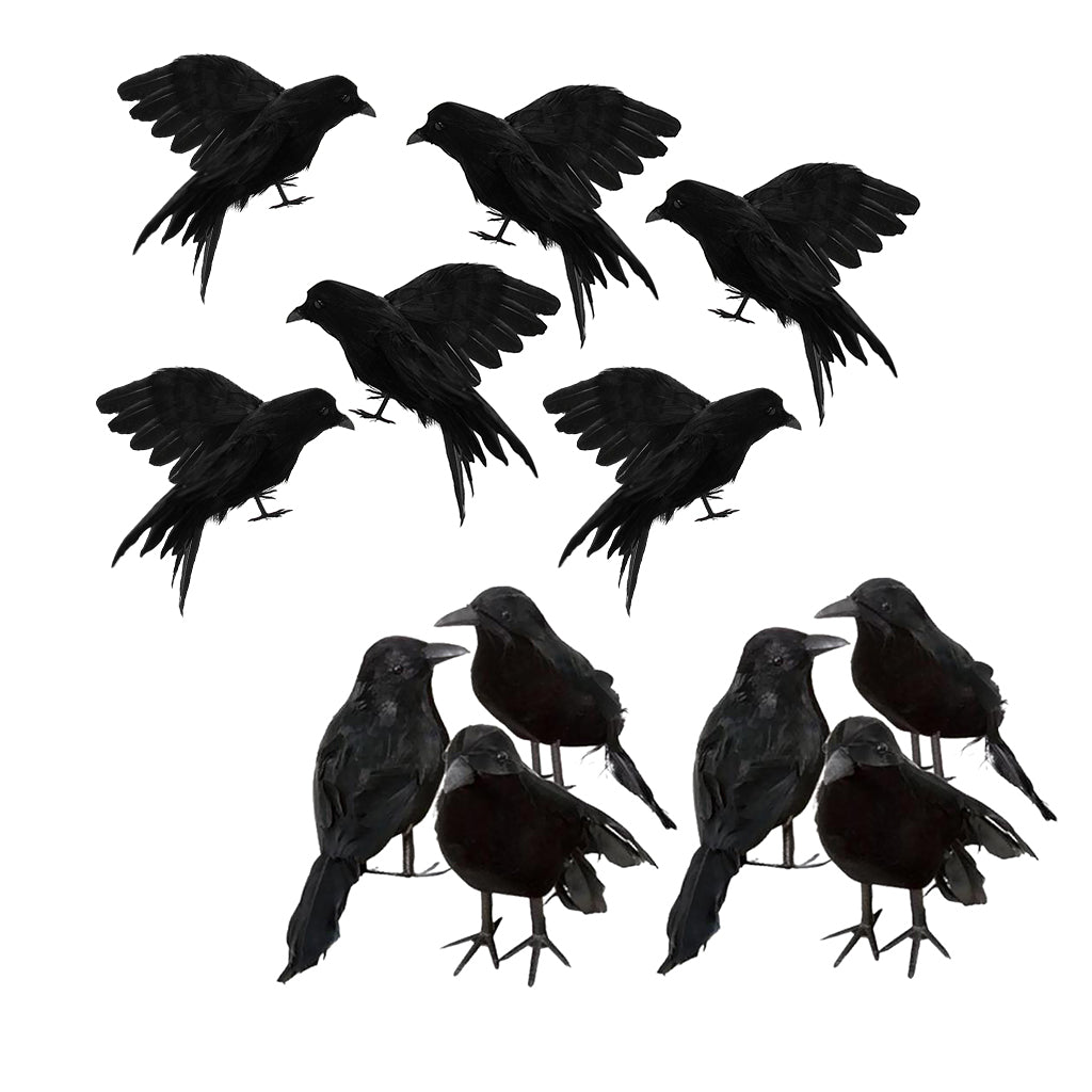 12x Artificial Realistic Birds Ravens Crows for Garden Halloween Decoration