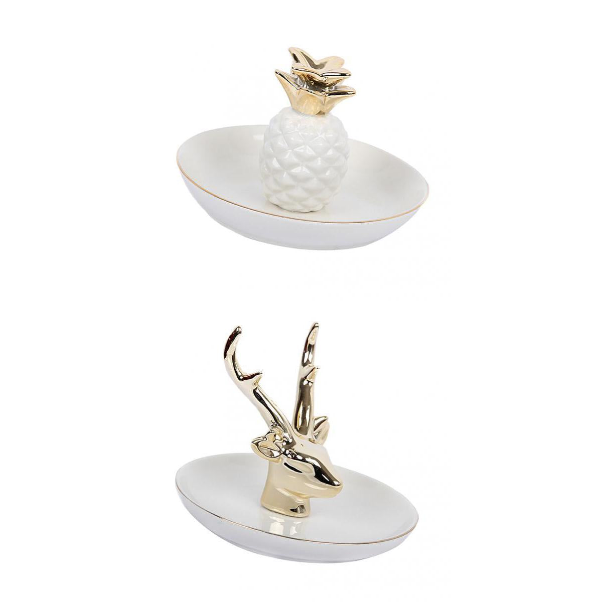 2 Pieces Ceramic Ring Necklace Trinkets Jewelry Holder Decor Dish Pineapple