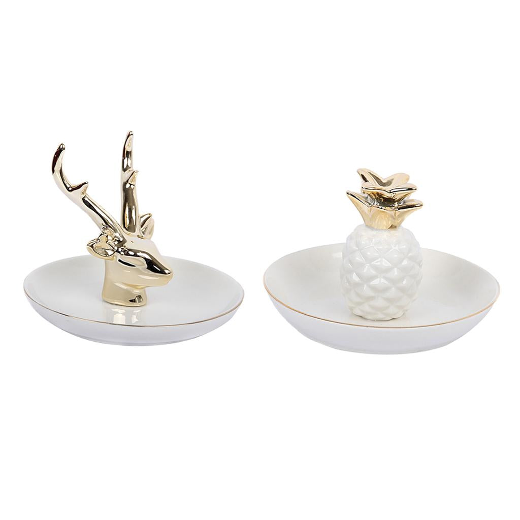 2 Pieces Ceramic Ring Necklace Trinkets Jewelry Holder Decor Dish Pineapple