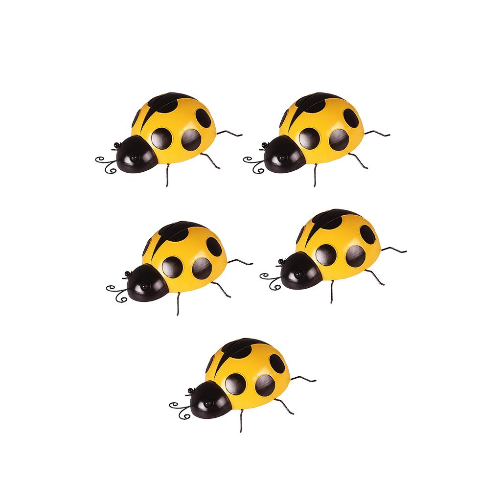 5Pcs Metal Ladybug Fence Hanger Wall Hanging Outdoor Garden Decor10cm Yellow