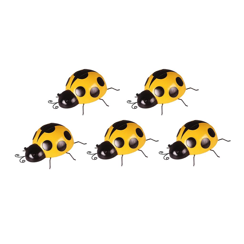5Pcs Metal Ladybug Fence Hanger Wall Hanging Outdoor Garden Decor10cm Yellow