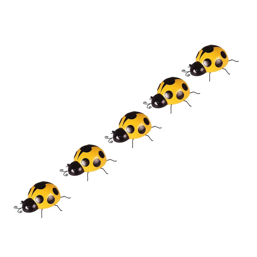 5Pcs Metal Ladybug Fence Hanger Wall Hanging Outdoor Garden Decor10cm Yellow
