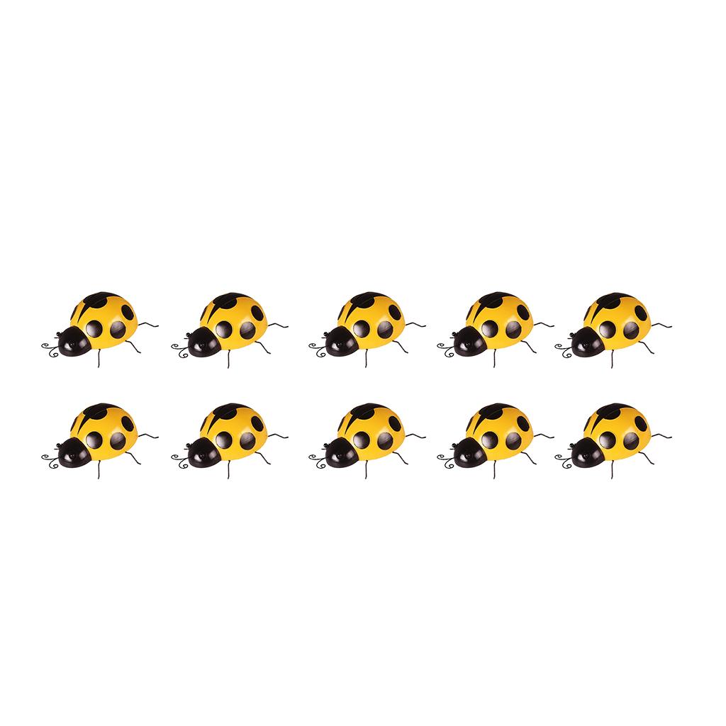 10Pc Metal Ladybug Fence Hanger Wall Hanging Outdoor Garden Decor10cm Yellow