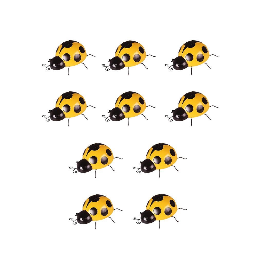 10Pc Metal Ladybug Fence Hanger Wall Hanging Outdoor Garden Decor10cm Yellow
