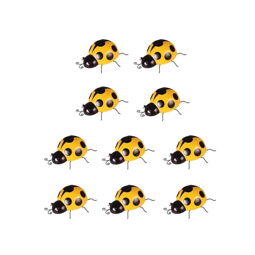 10Pc Metal Ladybug Fence Hanger Wall Hanging Outdoor Garden Decor10cm Yellow