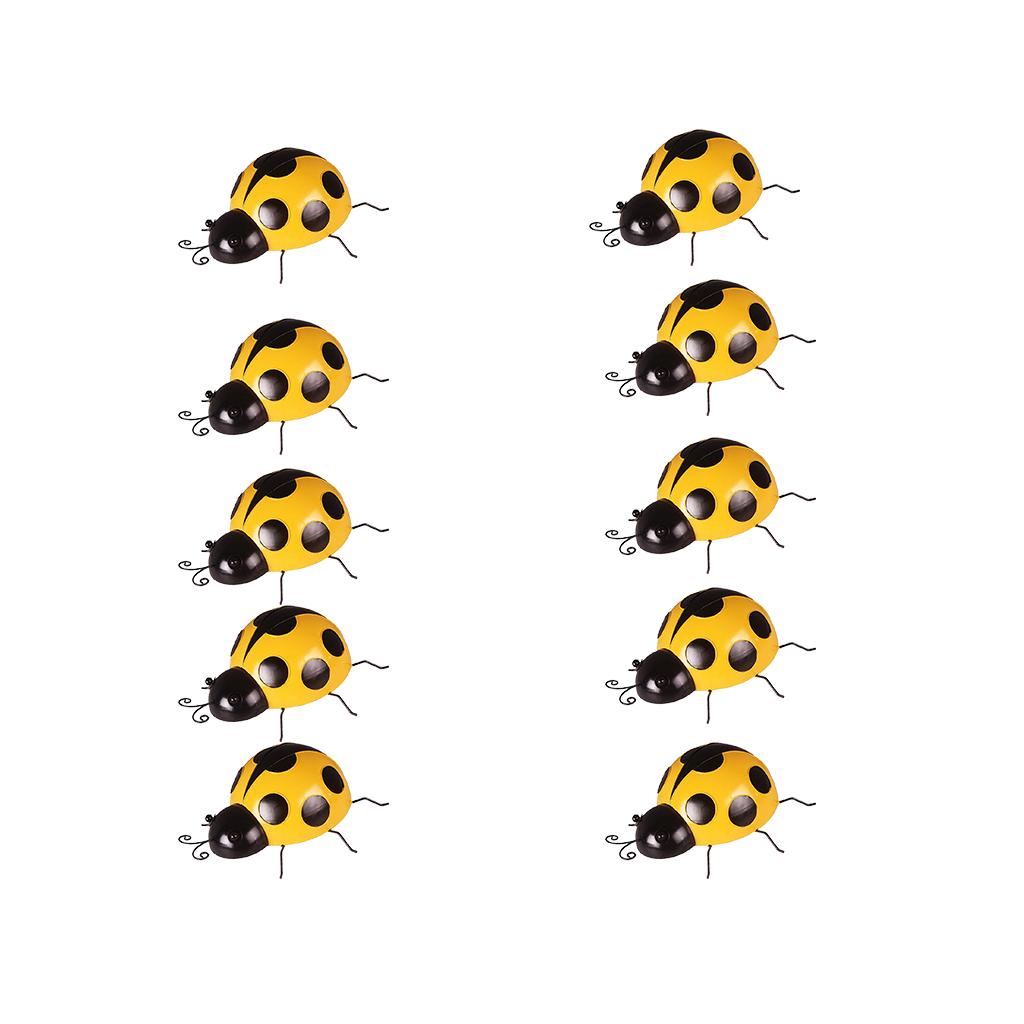 10Pc Metal Ladybug Fence Hanger Wall Hanging Outdoor Garden Decor10cm Yellow