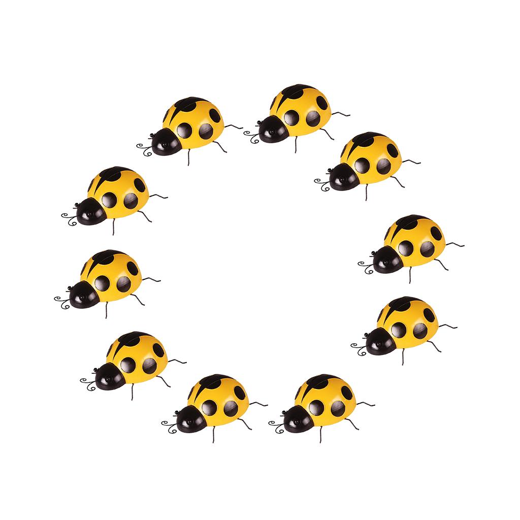 10Pc Metal Ladybug Fence Hanger Wall Hanging Outdoor Garden Decor10cm Yellow