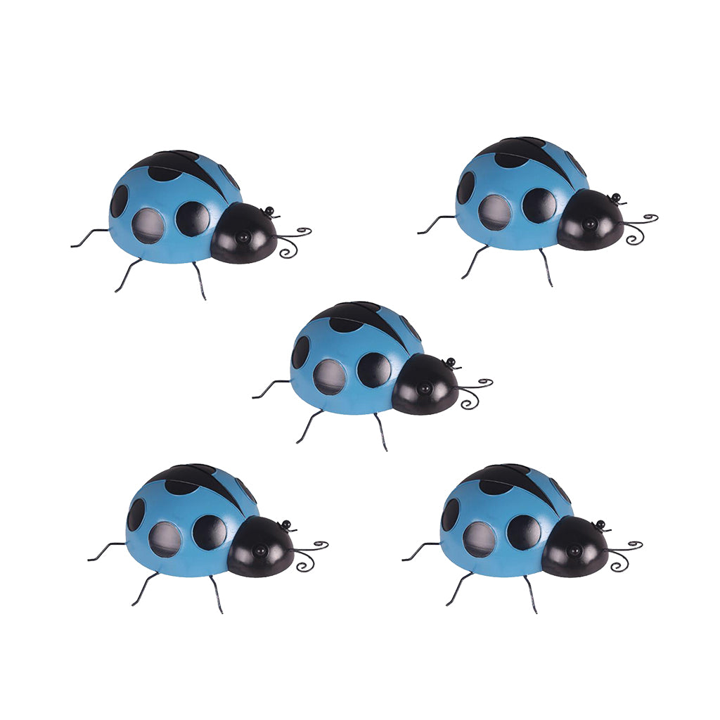 5Pcs Mini Ladybug Fence Hanger Wall Hanging Outdoor Garden Decor 10cm Blue