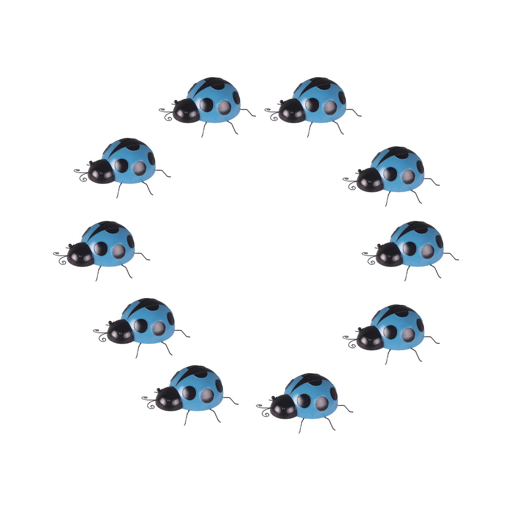 10Pcs Mini Ladybug Fence Hanger Wall Hanging Outdoor Garden Decor 10cm Blue