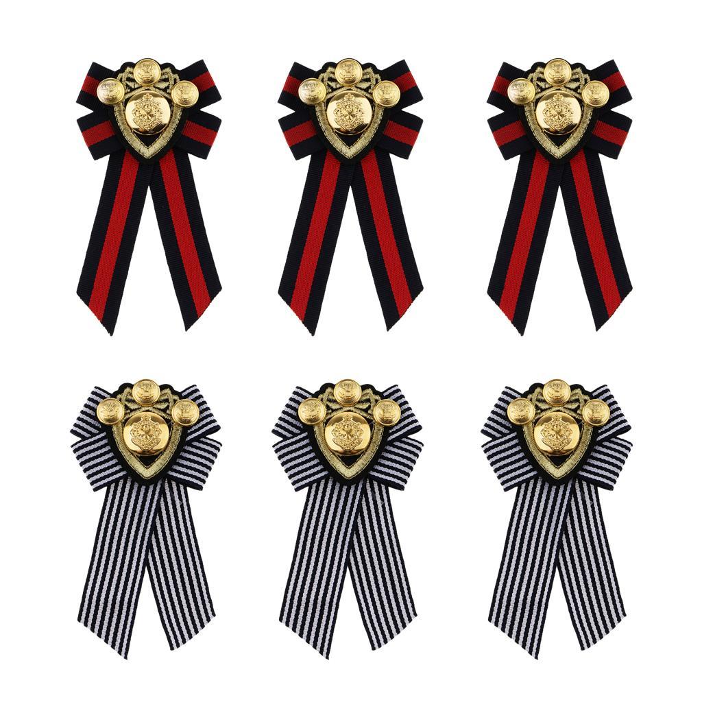 6 Pieces Retro Pre-tied Bowknot Brooch Fabric Bow Tie Men Wome British Badge