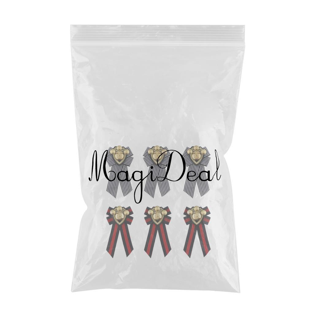 6 Pieces Retro Pre-tied Bowknot Brooch Fabric Bow Tie Men Wome British Badge