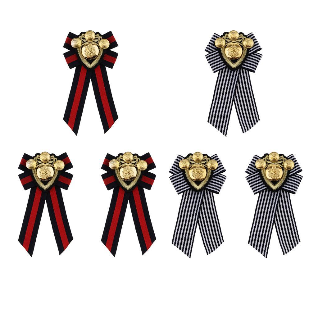 6 Pieces Retro Pre-tied Bowknot Brooch Fabric Bow Tie Men Wome British Badge