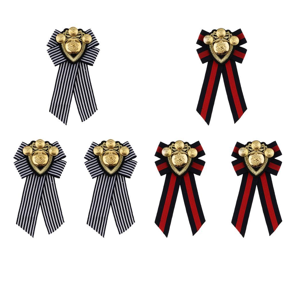 6 Pieces Retro Pre-tied Bowknot Brooch Fabric Bow Tie Men Wome British Badge