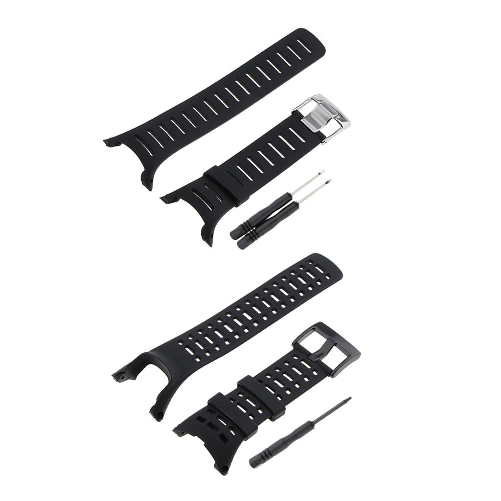 2 Pieces Rubber Wristwatch Bands for SUUNTO Series Stainless Steel Buckle