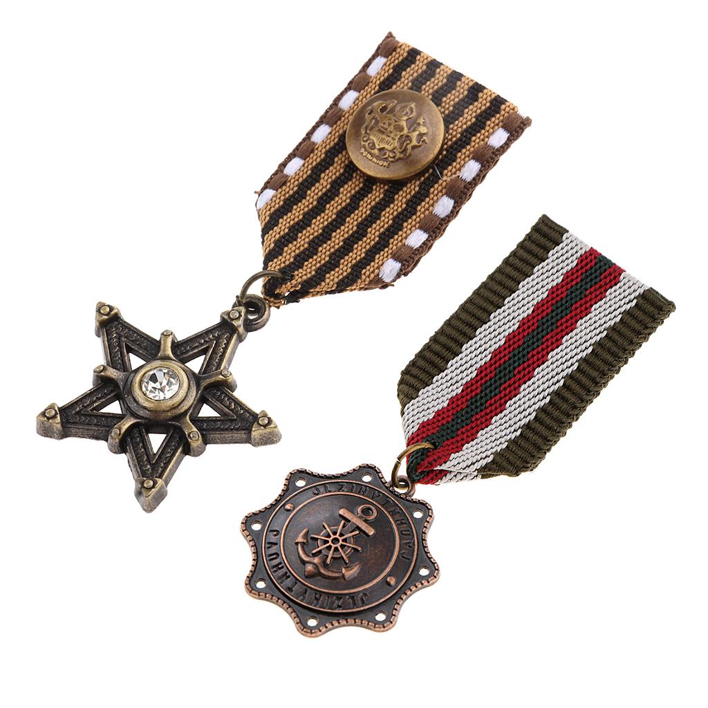 2 Pieces Anchor Star Nautical Themed Brooch Pin Epaulet Badge Uniform Decor