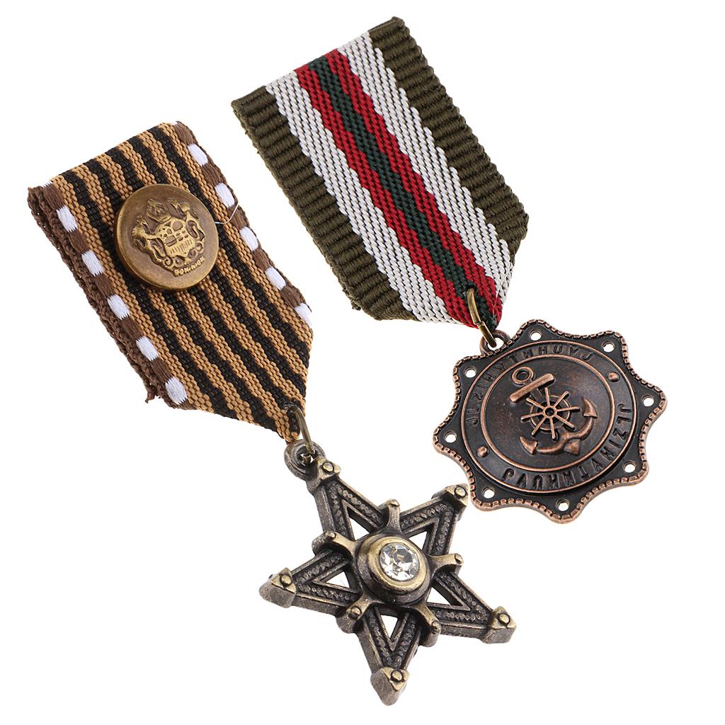 2 Pieces Anchor Star Nautical Themed Brooch Pin Epaulet Badge Uniform Decor