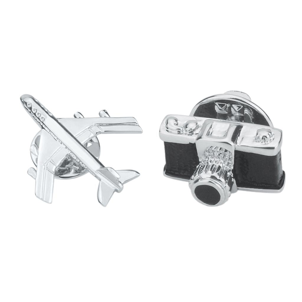 2 Piece Camera Airplane Brooch Jewelry Men Women Suit Corsage Pin Collar Pin