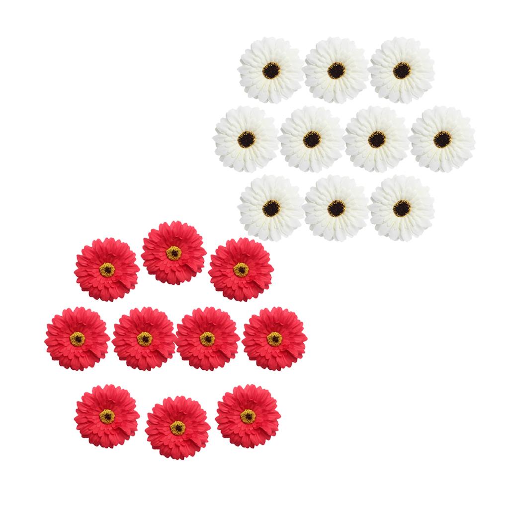 20 Pieces Artificial Gerbera Daisy Flowers Heads for DIY Crafts Red & White