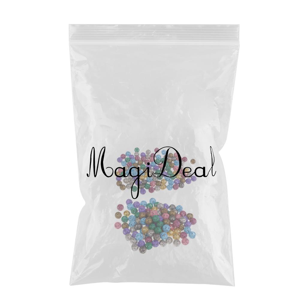 200Pcs Colorful Hollow Filigree Ball Spacer Beads for Jewelry Making 8mm