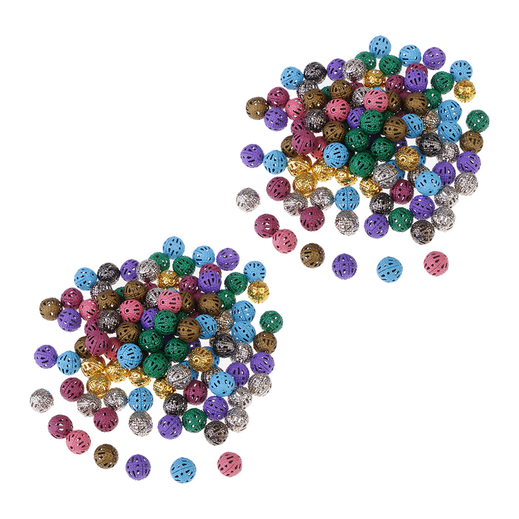 200Pcs Colorful Hollow Filigree Ball Spacer Beads for Jewelry Making 8mm