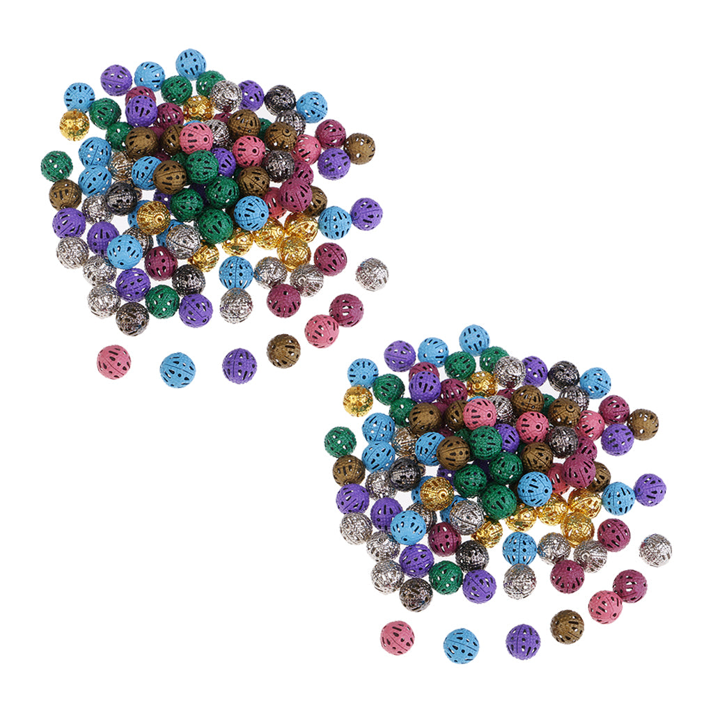 200Pcs Colorful Hollow Filigree Ball Spacer Beads for Jewelry Making 8mm