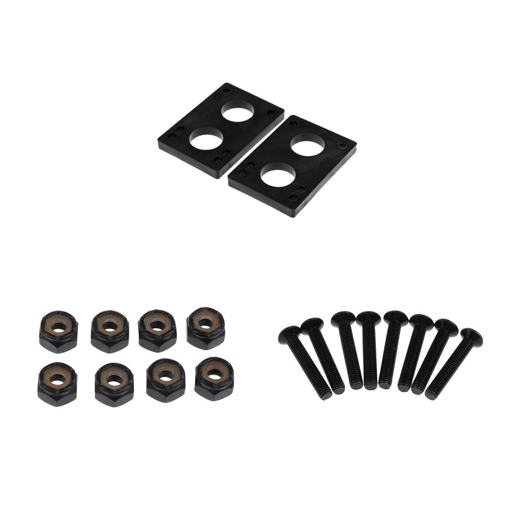 1 Pair 8mm Skateboard Risers Shock Pads+8 Pairs Bolts Longboard Screw Nuts
