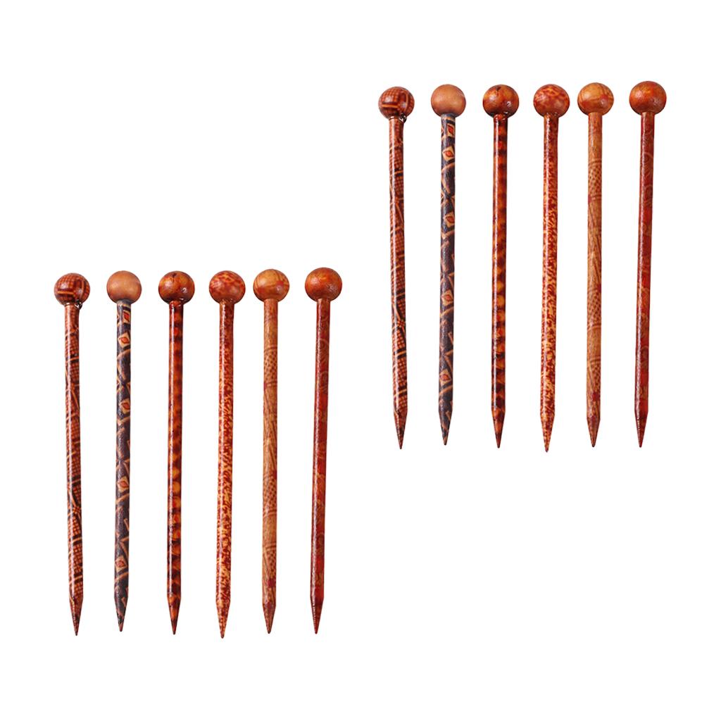 12 Pcs Retro Print Wooden Hairpin Needle Headdress Jewelry Accessories 13 cm
