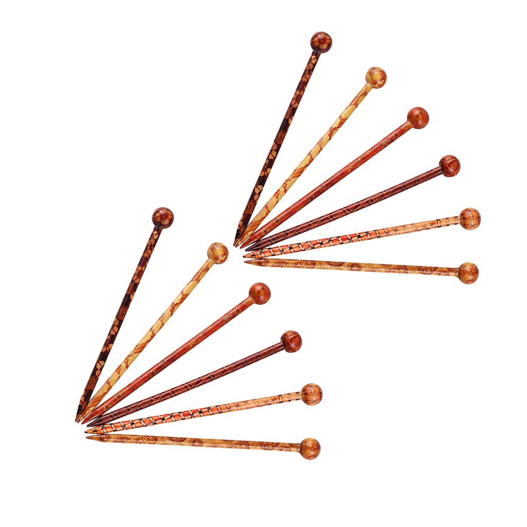 12 Pcs Retro Print Wooden Hairpin Needle Headdress Jewelry Accessories 13 cm