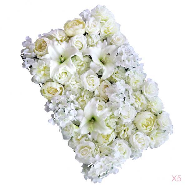 5pcs Artificial Rose Peony Lily Flower Wall Panels Wedding Venue Decor