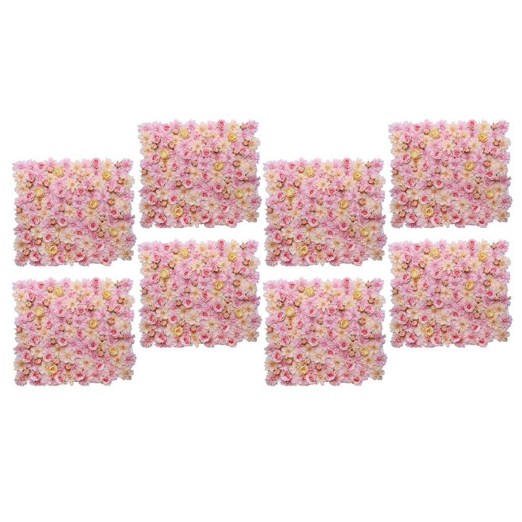 8pcs Artificial Flower Wall Panels Wedding Venue Decor Pink Champagne