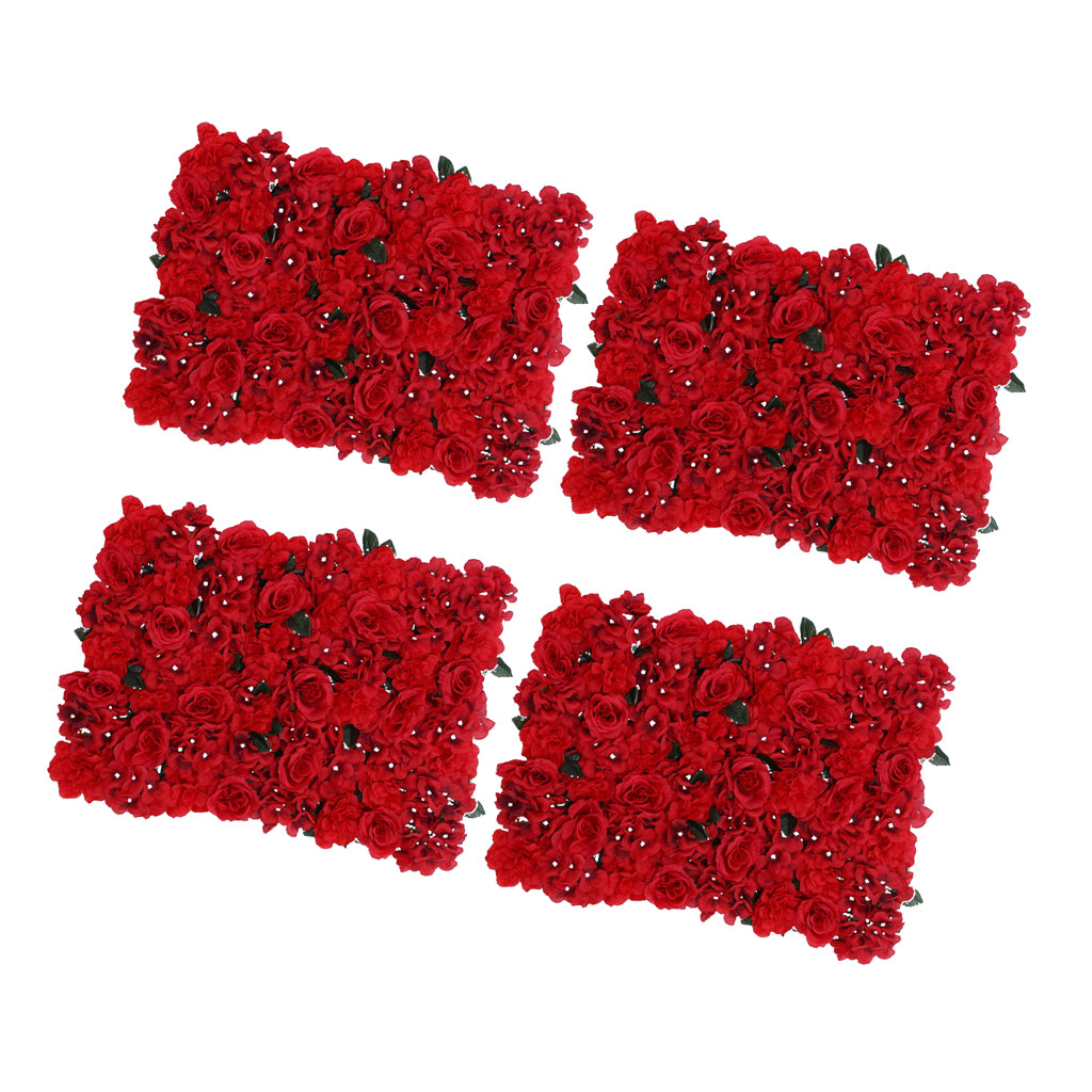 4pcs Artificial Flower Wall Wedding Venue Flower Pillar Main Road Decor Red