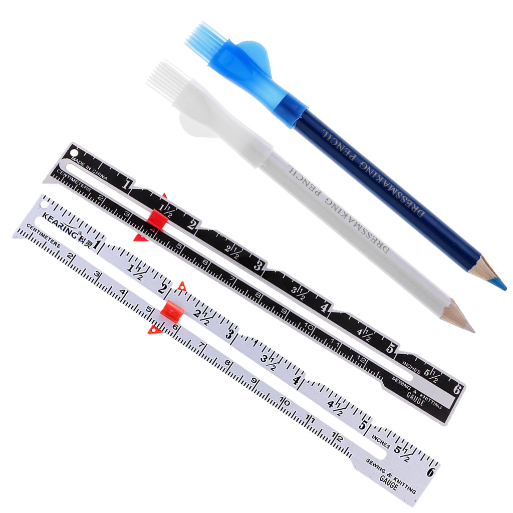 2Pcs Tailors Chalk Pen Pencil Sewing Dressmakers Tool+ 2Pcs Sewing Gauges