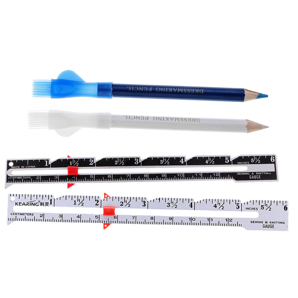 2Pcs Tailors Chalk Pen Pencil Sewing Dressmakers Tool+ 2Pcs Sewing Gauges