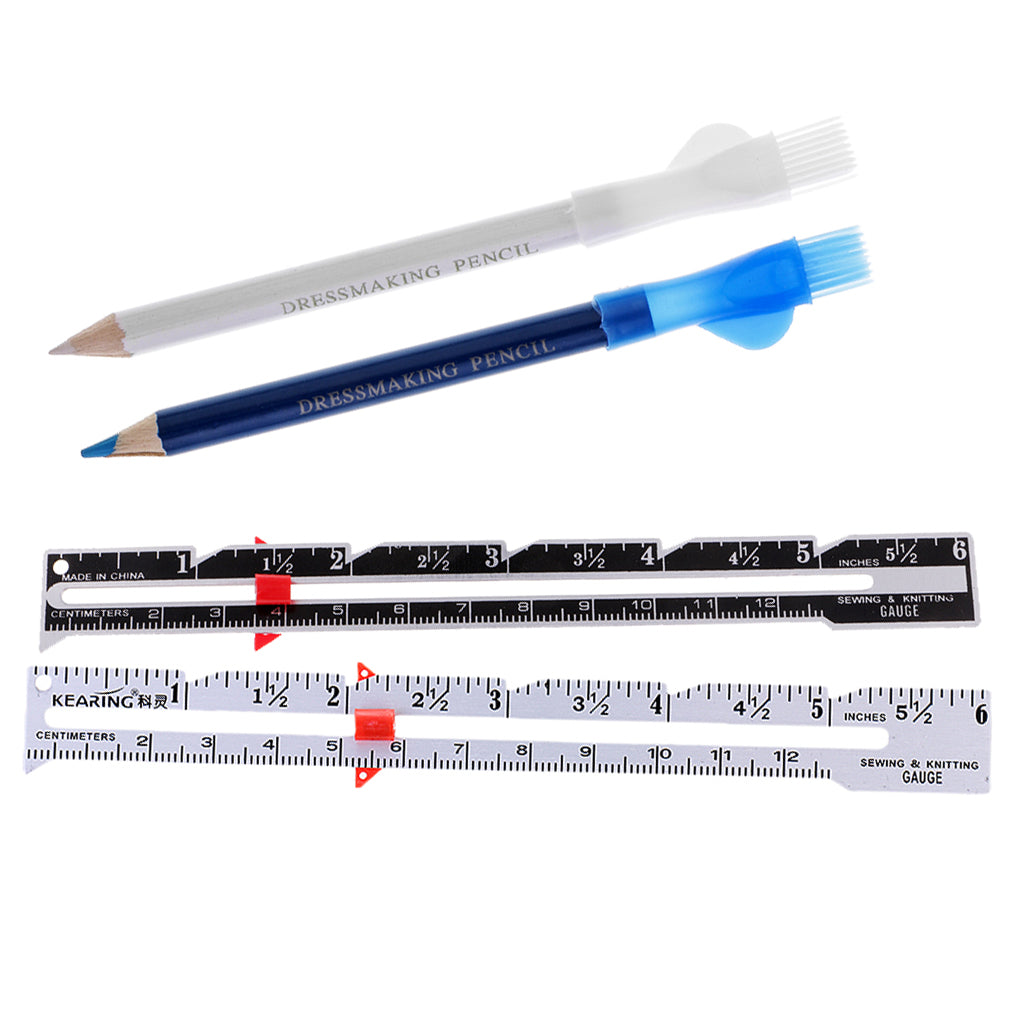 2Pcs Tailors Chalk Pen Pencil Sewing Dressmakers Tool+ 2Pcs Sewing Gauges