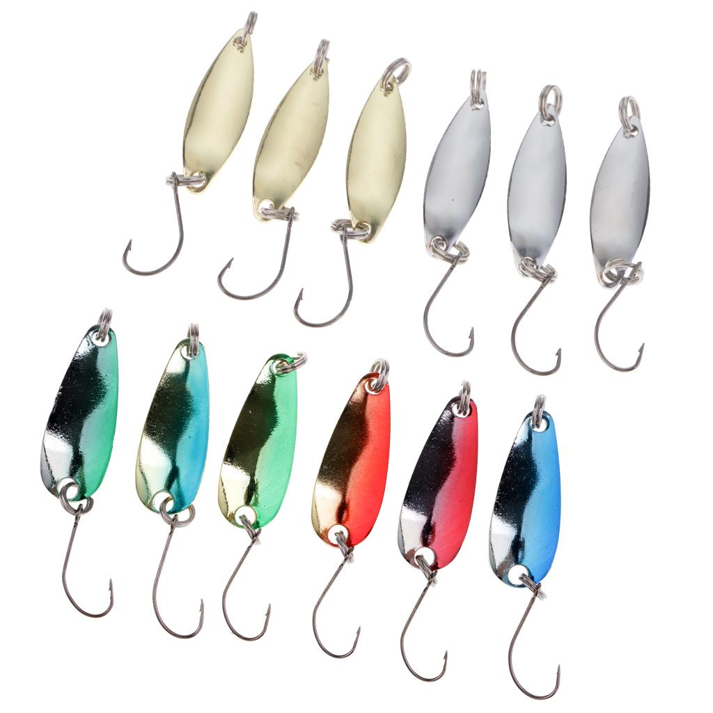 12 Pieces Fishing Lures Baits Spoon Lures Metal Hard Baits Crankbaits Tackle