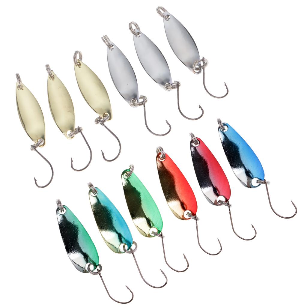 12 Pieces Fishing Lures Baits Spoon Lures Metal Hard Baits Crankbaits Tackle