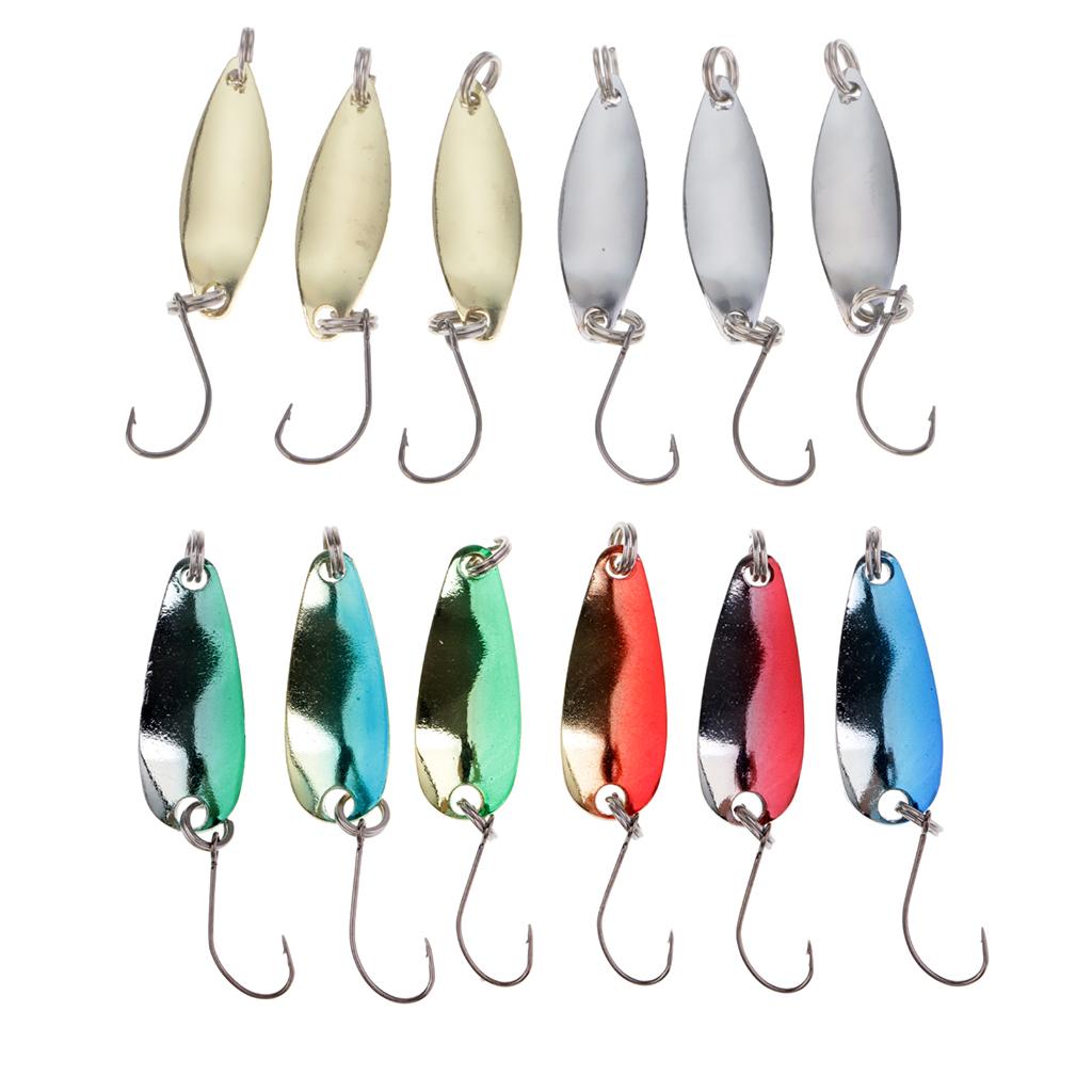 12 Pieces Fishing Lures Baits Spoon Lures Metal Hard Baits Crankbaits Tackle