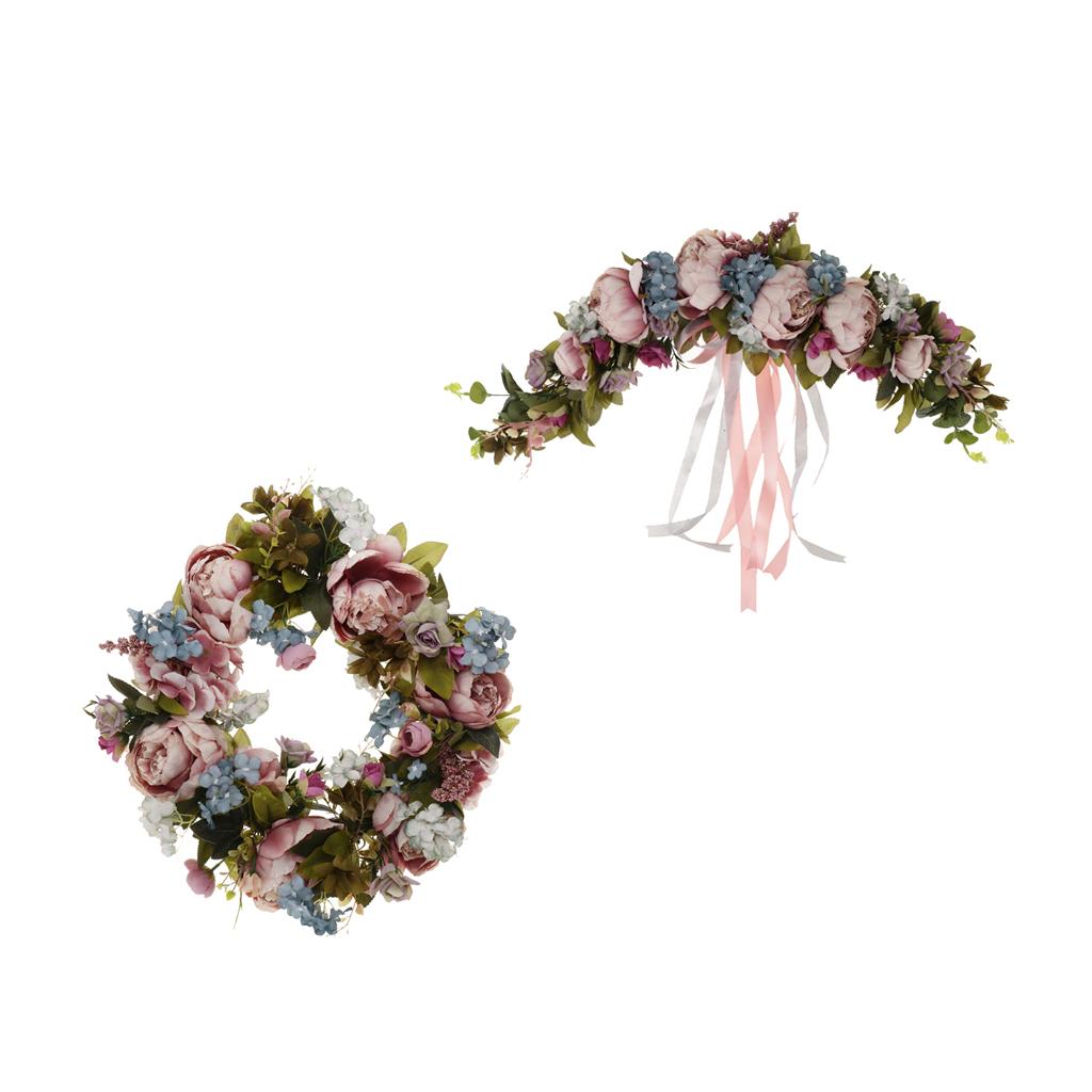 2pcs Set Artificial Silk Flower Wreath Lintel Floriation Door Home Decor
