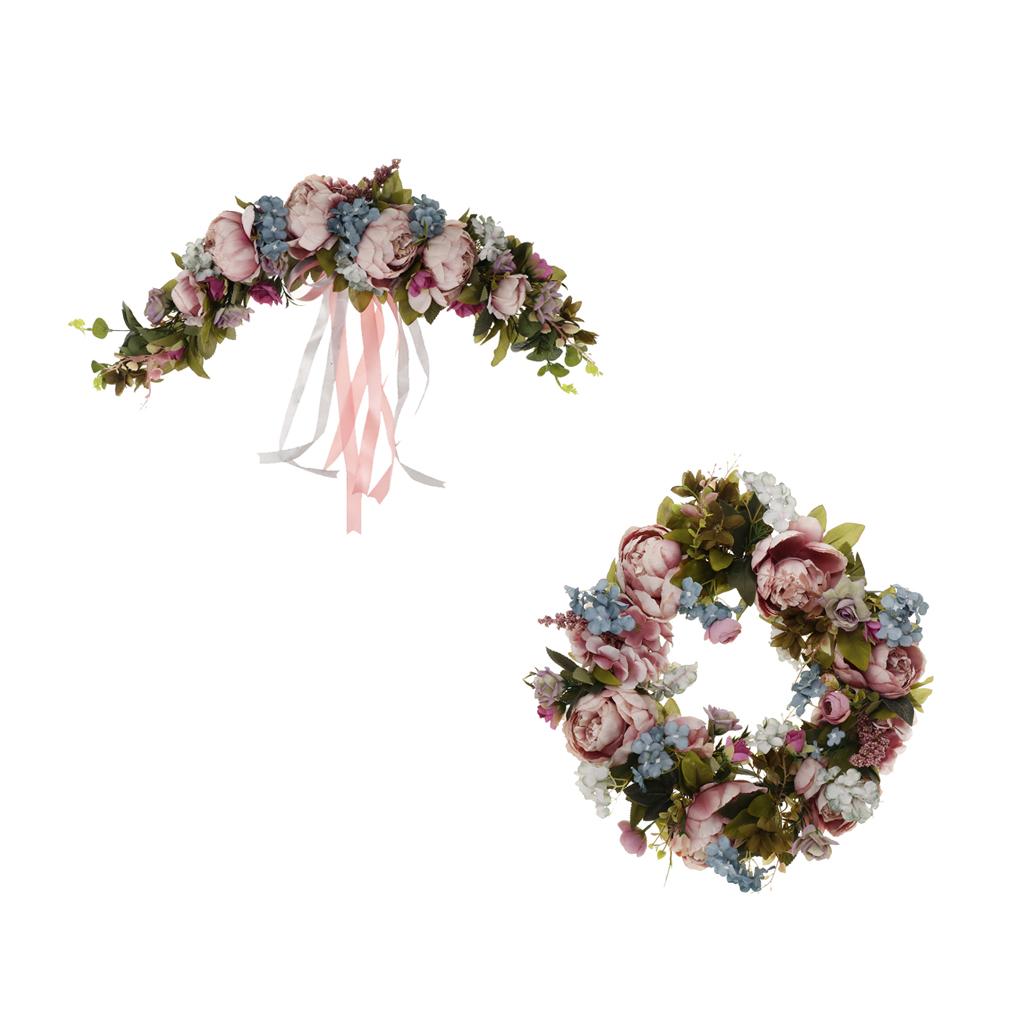 2pcs Set Artificial Silk Flower Wreath Lintel Floriation Door Home Decor
