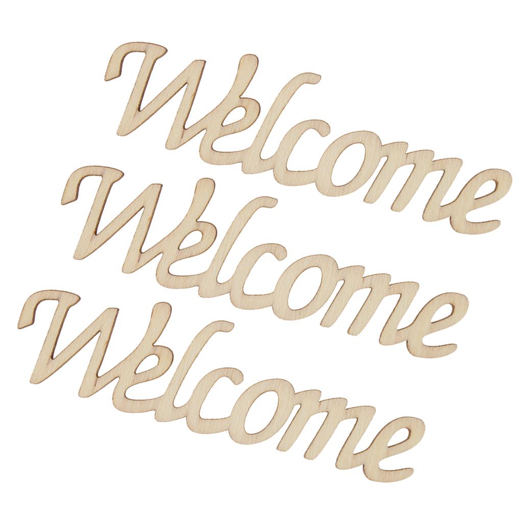 3pcs Pack Welcome Wooden Craft Cut Wooden Pieces Card Making DIY Art Decor