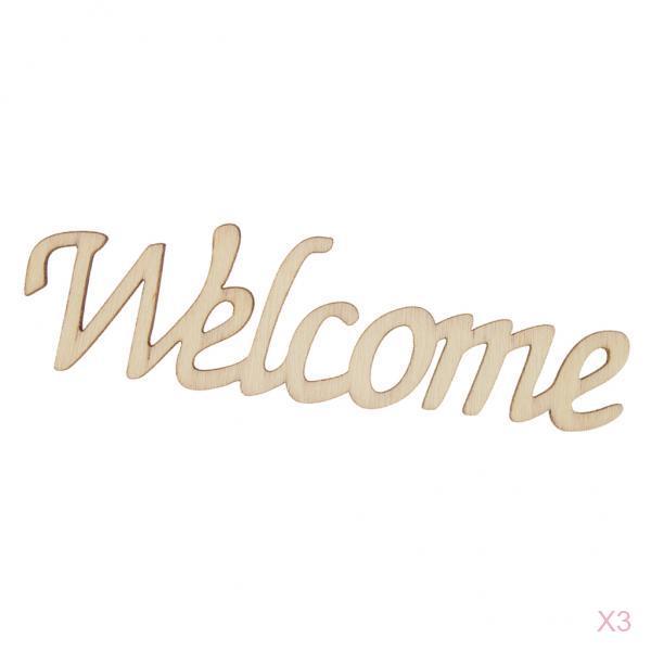3pcs Pack Welcome Wooden Craft Cut Wooden Pieces Card Making DIY Art Decor