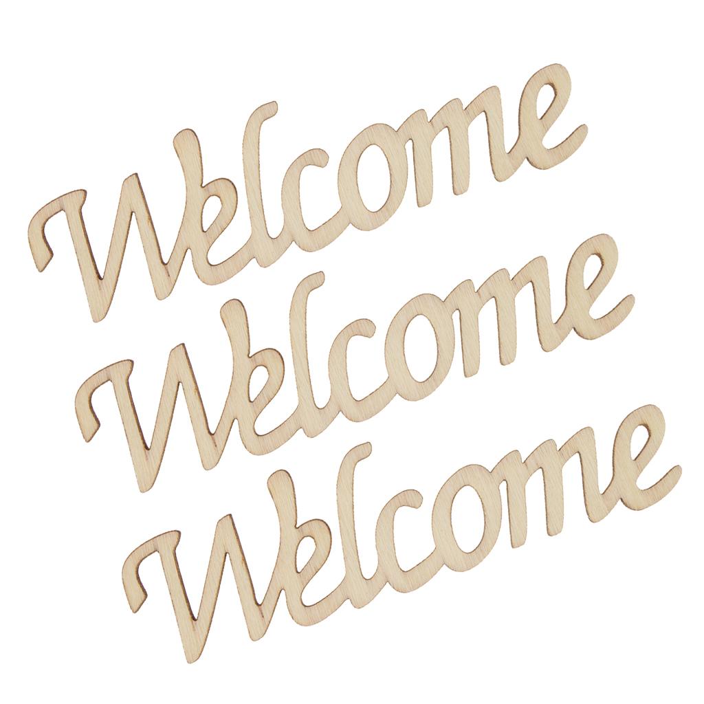 3pcs Pack Welcome Wooden Craft Cut Wooden Pieces Card Making DIY Art Decor