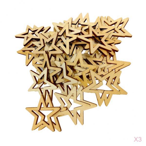 150 Pieces Unfinished Hollow Star Shape Wooden Embellishments 30mm